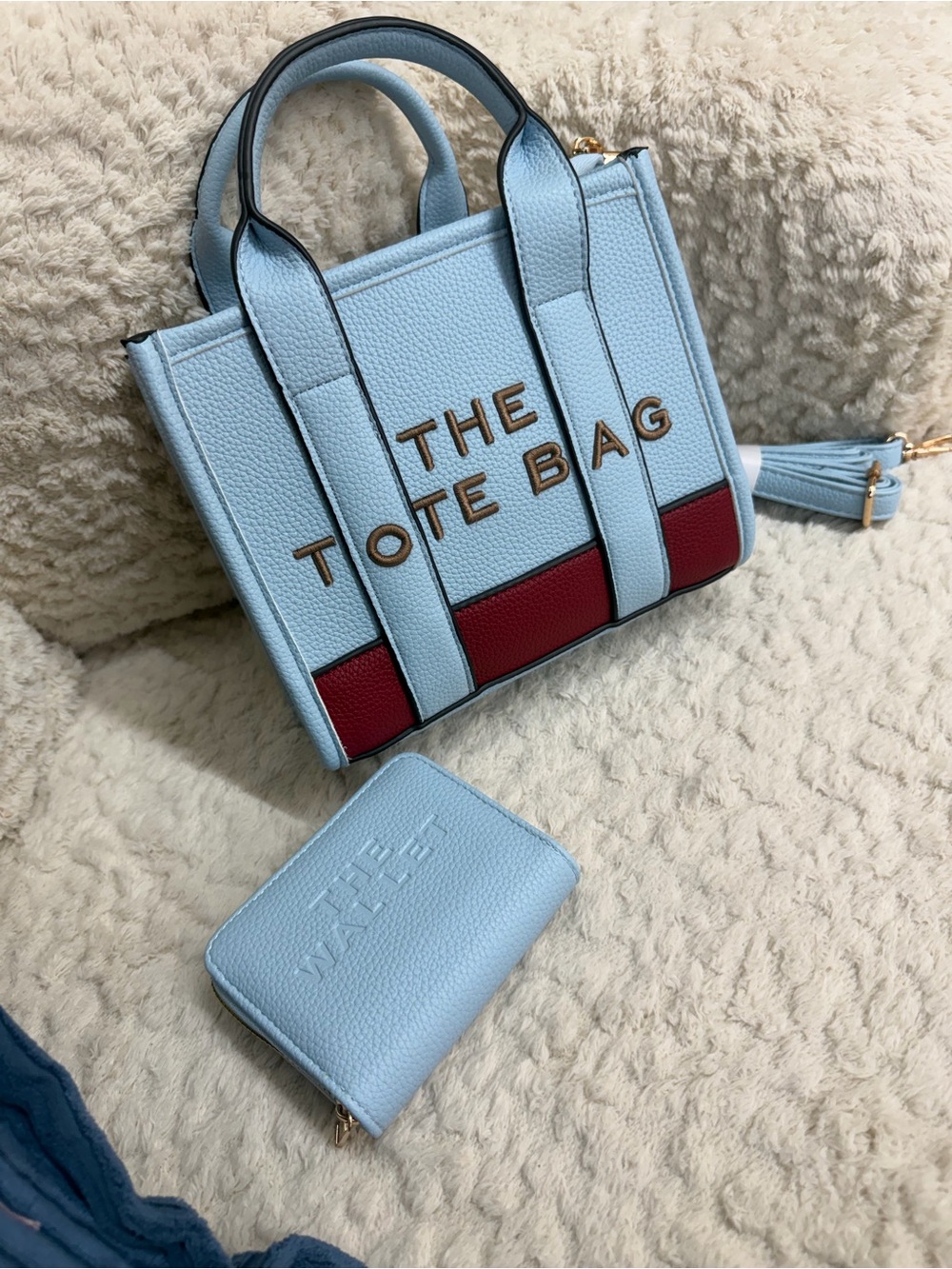 Light Blue "The Tote Bag" Structured Mini Tote with Red Accent